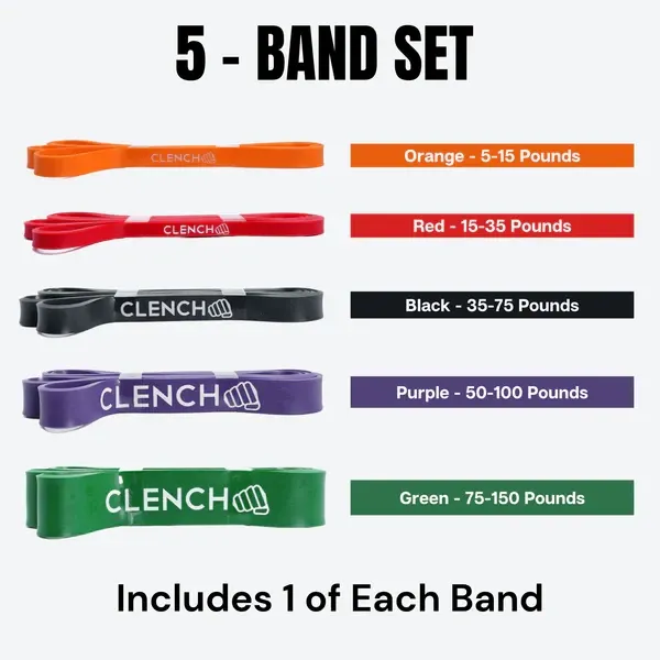 Clench Fitness 41" Resistance Bands - 5 Band Set