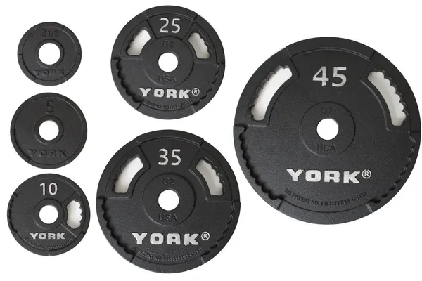 York G-2 Cast Iron Olympic Weight Plates -(2) Each 2.5-5-10-25-35LB & (4) Each 45LB