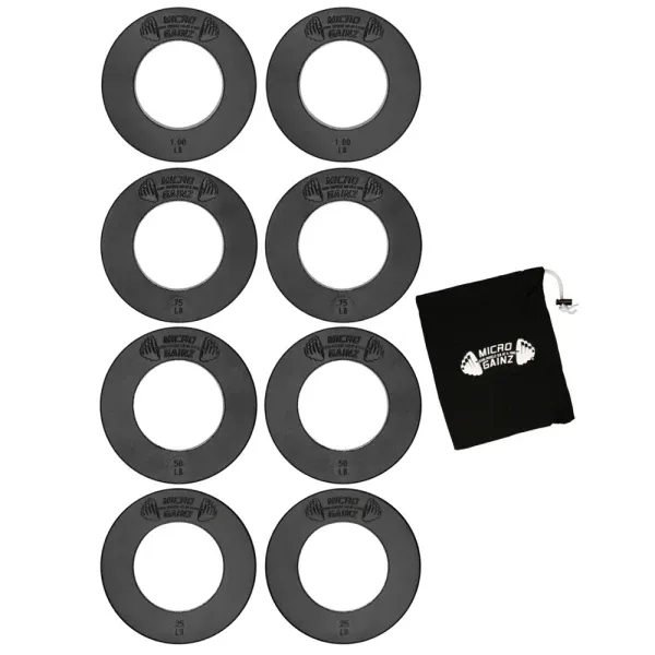 Micro Gainz Olympic Size Fractional Weight Plates Set of 8 Plates .25LB-1LB w/ Bag