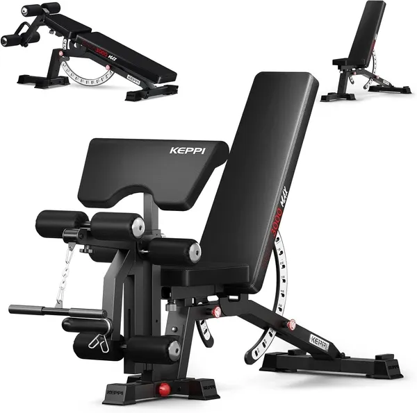 Keppi Weight Bench with Leg Extension, Leg Curl, Preacher Pad